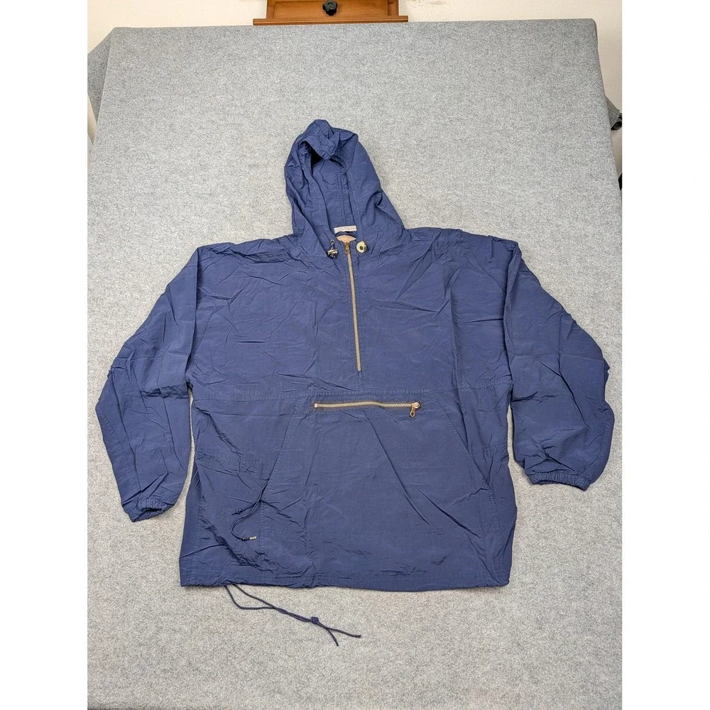 Vintage Woolrich Jacket Mens Large Blue Nylon Anorak Hooded 1/4 Zip Pullover